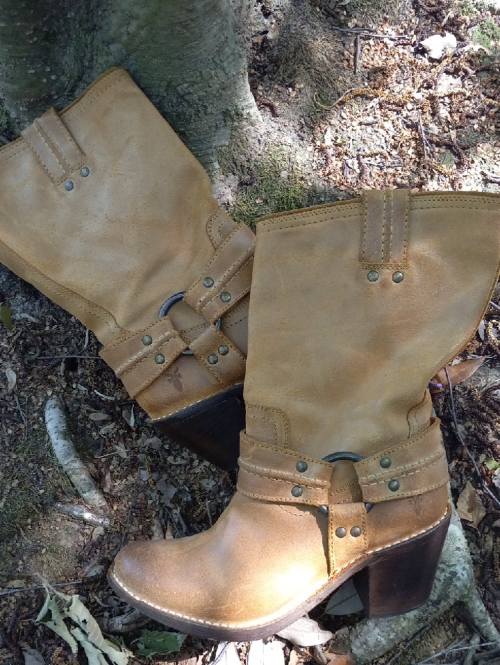 Frye Tan Harness Mid-Calf Heeled Boots Size 7